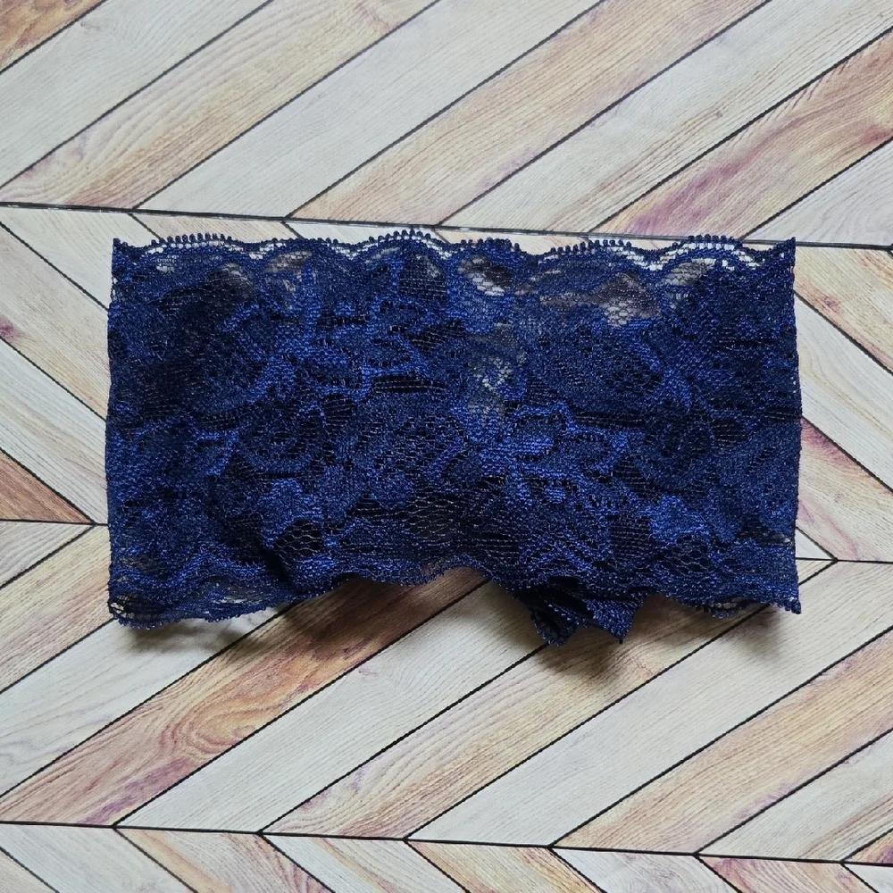 Lace Bowknot Navy Blue White Baby Girl Headbands Elastic Bow Headwrap Hairbands